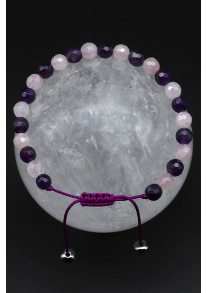 Ametist - Pembe Kuvars Doğal Taş Makrome Örme Bileklik