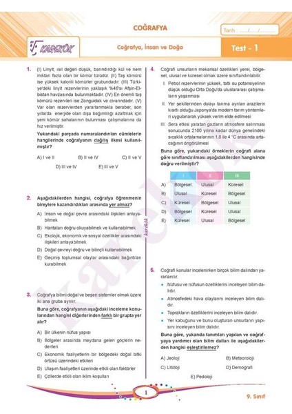 9. Sınıf Tüm Dersler Soru Bankası