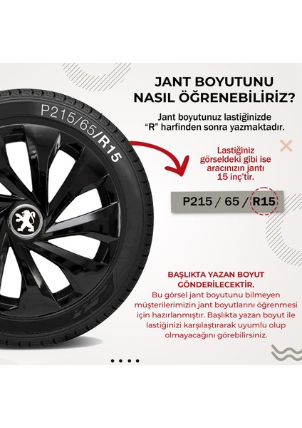 Peugeot 207 16 Inç Uyumlu Jant Kapağı 4'lü Takım Siyah 9016