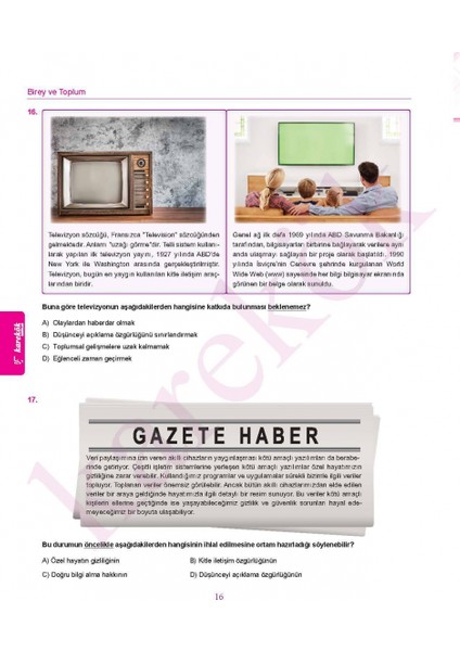 7. Sınıf Sözel Mix (Türkçe-Sosyal Bilgiler-Din- İngilizce) modelleri