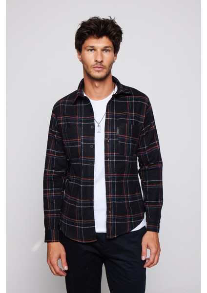Slim Fit Dar Kesim Çift Cep Kareli Oduncu Erkek Gömlek
