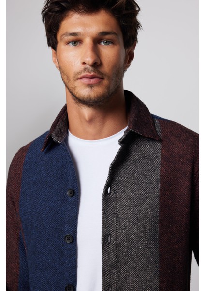 Slim Fit Dar Kesim Şerit Çizgili Oduncu Erkek Gömlek