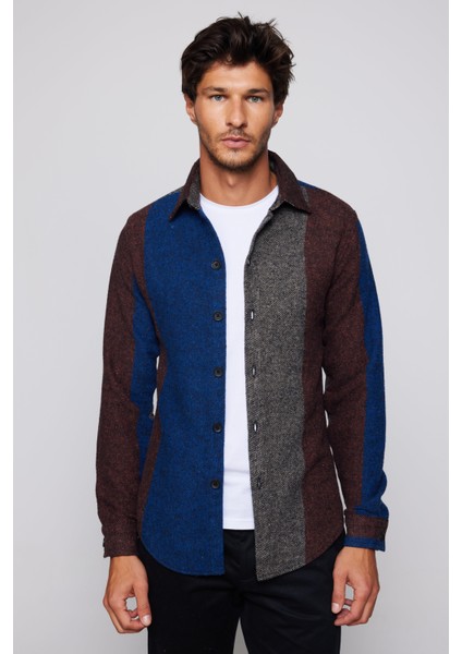 Slim Fit Dar Kesim Şerit Çizgili Oduncu Erkek Gömlek