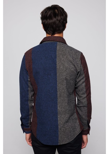 Slim Fit Dar Kesim Şerit Çizgili Oduncu Erkek Gömlek