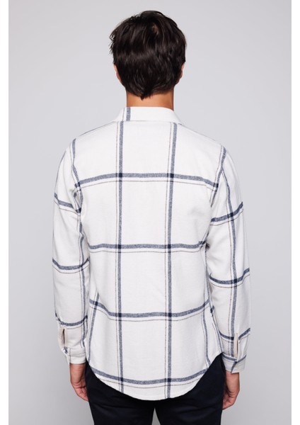 Slim Fit Dar Kesim Tek Cepli Kareli Bej-Gri Erkek Gömlek indirimleri