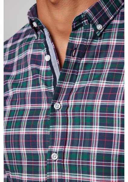 Slim Fit Kareli Pamuklu Kolay Ütü Erkek Gömlek