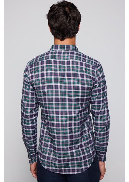 Slim Fit Kareli Pamuklu Kolay Ütü Erkek Gömlek