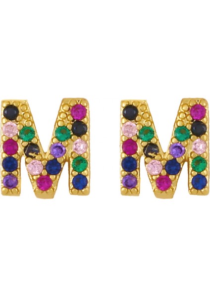 Küpe Sonrası Gökkuşağı Kübik Zirkonya Altın Kaplama 26 Mektup Ilk Küpe Kızlar Kadınlar Için --- M (Yurt Dışından) fiyatları