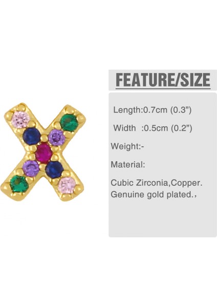 Küpe Sonrası Gökkuşağı Kübik Zirkonya Altın Kaplama 26 Mektup Ilk Küpe Kızlar Kadınlar Için --- C (Yurt Dışından) fırsatları