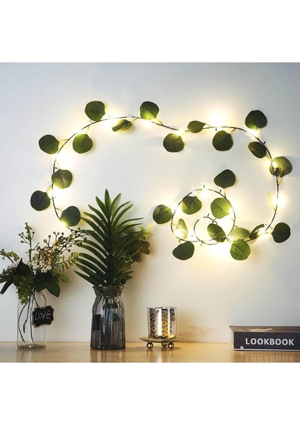 Efavormart 7ft 20 LED Yapay Yeşil Okaliptüs Yaprağı Garland, Pil Kumandalı Peri Dize Işıklar Çiçekler Parti Düğün Duvar Bahçe Bitkileri Dekor Iç Mekan Dış Mekan Dekorasyonu (Yurt Dışından)