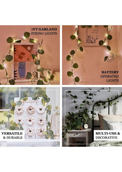 Efavormart 7ft 20 LED Yapay Yeşil Okaliptüs Yaprağı Garland, Pil Kumandalı Peri Dize Işıklar Çiçekler Parti Düğün Duvar Bahçe Bitkileri Dekor Iç Mekan Dış Mekan Dekorasyonu (Yurt Dışından)