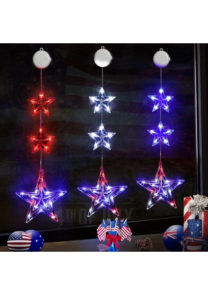 4 Temmuz Işıkları, Zamanlayıcı Fonksiyonlu 3 Paket Kırmızı Beyaz ve Mavi Süslemeler, 4 Temmuz Için Pille Çalışan Iç Mekan Yıldız Pencere Işıkları, Bağımsızlık Emek Anma Günü Patrio (Yurt Dışından)