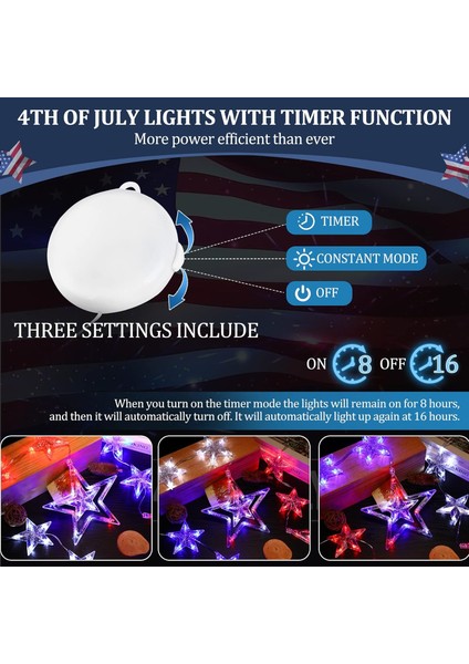 4 Temmuz Işıkları, Zamanlayıcı Fonksiyonlu 3 Paket Kırmızı Beyaz ve Mavi Süslemeler, 4 Temmuz Için Pille Çalışan Iç Mekan Yıldız Pencere Işıkları, Bağımsızlık Emek Anma Günü Patrio (Yurt Dışından) modelleri