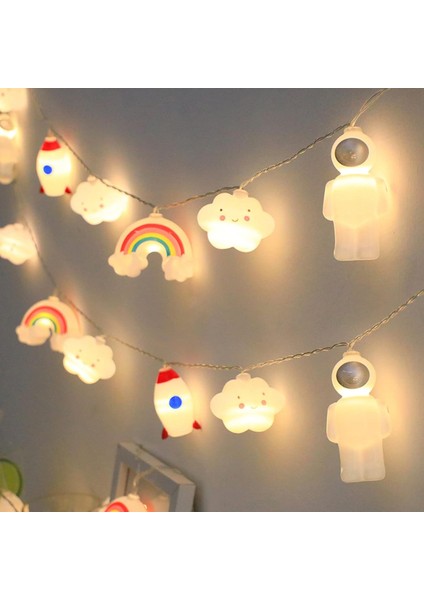 Sevimli Bulut Yıldız Roket Astronot Çocuk Odası Dekoratif Işıklar Tatil Dize Işık 20 LED Akülü Oda Gece Lambası (3M/20LED, Gökkuşağı Bulutu) (Yurt Dışından)
