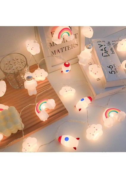 Sevimli Bulut Yıldız Roket Astronot Çocuk Odası Dekoratif Işıklar Tatil Dize Işık 20 LED Akülü Oda Gece Lambası (3M/20LED, Gökkuşağı Bulutu) (Yurt Dışından)