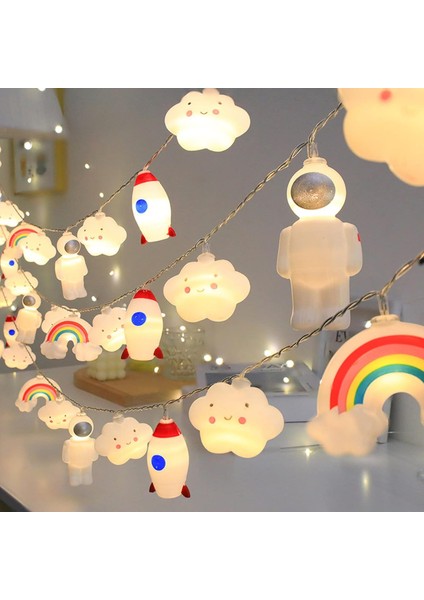 Sevimli Bulut Yıldız Roket Astronot Çocuk Odası Dekoratif Işıklar Tatil Dize Işık 20 LED Akülü Oda Gece Lambası (3M/20LED, Gökkuşağı Bulutu) (Yurt Dışından)