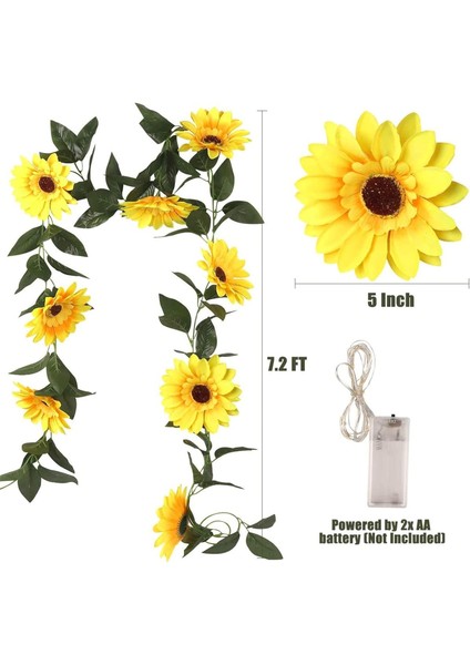 6.56 Ft 40 LED Yapay Ayçiçeği Işıkları Garland, Ayçiçeği Vines ile Ayçiçeği Başları Pille Çalışan Peri Dize Işıkları Kapalı Ev Bahçe Partisi Yatak Odası Düğün Dekor (A) (Yurt Dışından)