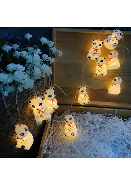 3 M 20 LED Panda Dize Işıkları LED Panda Peri Işıkları Gece Lambası Yatak Odası Bebek Odası Çocuk Odası Doğum Günü Partisi Dekorasyon (Pil ve USB Kumandalı) (Yurt Dışından)