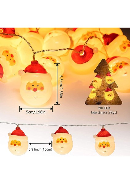 10 Ft 20 LED Noel Noel Baba Dize Işıkları, Pille Çalışan Noel Noel Ağacı Dize Işıkları Süslemeleri, Tatil Evi Bahçe Partisi Kapalı Açık Dekor Süsler (Sıcak Beyaz) (Yurt Dışından) modelleri