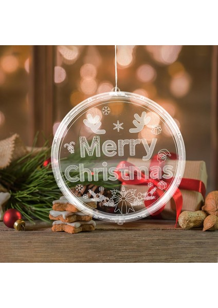 Merry Christmas Pencere Dize Işık Noel Ağacı Dize Işık Yuvarlak 2024 Yeni Yıl Noel Için LED Festival Işığı, Pil Yok (Yurt Dışından)