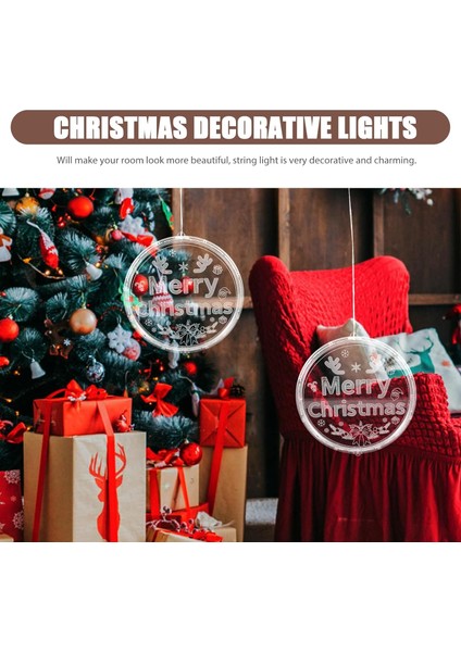 Merry Christmas Pencere Dize Işık Noel Ağacı Dize Işık Yuvarlak 2024 Yeni Yıl Noel Için LED Festival Işığı, Pil Yok (Yurt Dışından)