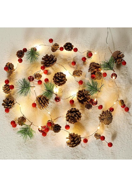 6.6ft Noel Çam Kozalağı Işıkları, 20 LED Noel Garland Kırmızı Berry, Çan, Iğne Peri Dize Işıkları Iç Mekan / Dış Mekan Dekorasyonları Için Pille Çalışan, Kış Tatili Dekoru (Sıcak B (Yurt Dışından)