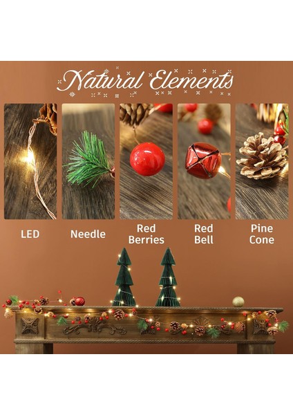 6.6ft Noel Çam Kozalağı Işıkları, 20 LED Noel Garland Kırmızı Berry, Çan, Iğne Peri Dize Işıkları Iç Mekan / Dış Mekan Dekorasyonları Için Pille Çalışan, Kış Tatili Dekoru (Sıcak B (Yurt Dışından) modelleri