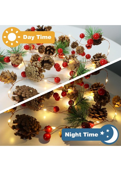 6.6ft Noel Çam Kozalağı Işıkları, 20 LED Noel Garland Kırmızı Berry, Çan, Iğne Peri Dize Işıkları Iç Mekan / Dış Mekan Dekorasyonları Için Pille Çalışan, Kış Tatili Dekoru (Sıcak B (Yurt Dışından) fırsatları