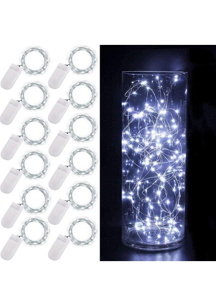 Peri Işıkları Pille Çalışan, 12'li Paket Mini Dize Işıklar, 20 LED 7ft Twinkle Firefly Starry Lights Dıy Craft Mason Kavanoz Yatak Odası Düğün Masası Noel Dekorasyonu Için (Soğuk W (Yurt Dışından)