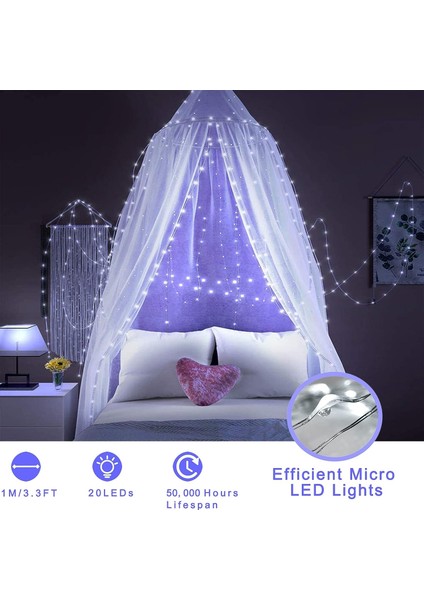 Peri Işıkları Pille Çalışan, 12'li Paket Mini Dize Işıklar, 20 LED 7ft Twinkle Firefly Starry Lights Dıy Craft Mason Kavanoz Yatak Odası Düğün Masası Noel Dekorasyonu Için (Soğuk W (Yurt Dışından)