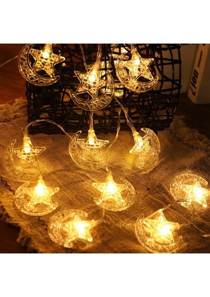 Eid Dekoratif Işıklar, Eid Mubarak Dize Işıklar Yıldız Ay Şekilli Iç Dekorasyon Pille Çalışan Plastik 20LED Doğum Günü Partisi Için (Yurt Dışından)