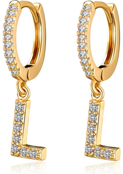 Kadınlar Kızlar Için Halka Küpeler 18 K Altın Kaplama Zarif Küçük Dangle Hoop Kübik Zirkonya Ilk Küpe --- L (Yurt Dışından) fiyatları