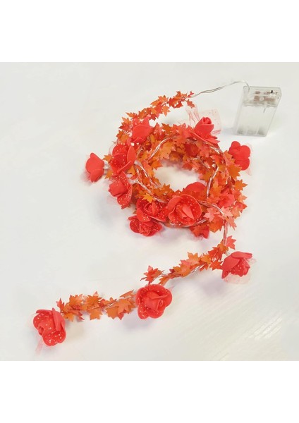 Yapay Dantel Gül Çiçek Vine Garland Peri Dize Işıklar Sevgililer Günü Düğün Noel Cadılar Bayramı Festivali Parti Dekoru Için Pil Kumandalı (C-Kırmızı Gül, 6.6FT/20LED) (Yurt Dışından)