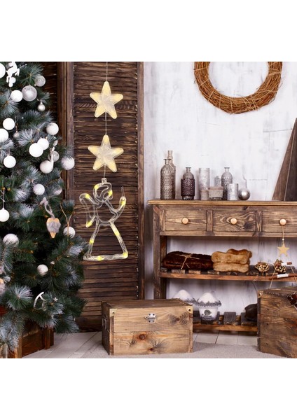 Noel Pencere Işıkları LED Noel Işıkları Dekorasyon Perde Işıkları Vantuz ve Kanca ile Pille Çalışan Iç Mekan Süslemeleri (Melekler) (Yurt Dışından)