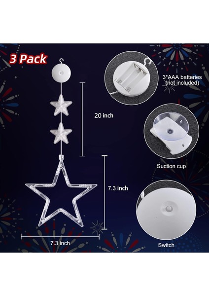 Paket 4 Temmuz Işıkları, Pille Çalışan Kırmızı Beyaz ve Mavi Işık Süslemeleri, 4 Temmuz Için Iç Mekan Pencere Yıldız Işıkları, Yurtsever Bağımsızlık Emek Anma Günü Dış Mekan D (Yurt Dışından) fiyatları
