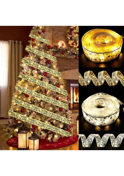 Noel Şerit Işıkları 5cm Genişliğinde Noel Ağacı Şeridi Noel Kurdelesi Peri Işıkları Pille Çalışan Iç Mekan Dize Işıkları Parti Noel Ağacı Tatil Partisi Dekoru Pilsiz (65.6ft, (Yurt Dışından)