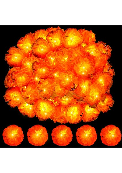 LED Işıklı 16,4 Ft Kadife Çiçeği Pille Çalışan 30 Ledli Ölüm Günü Garland Dize Işıkları Diwali Süslemeleri Ölüm Günü Için Yapay Kadife Çiçeği Hint Düğünü Veya (Yurt Dışından)