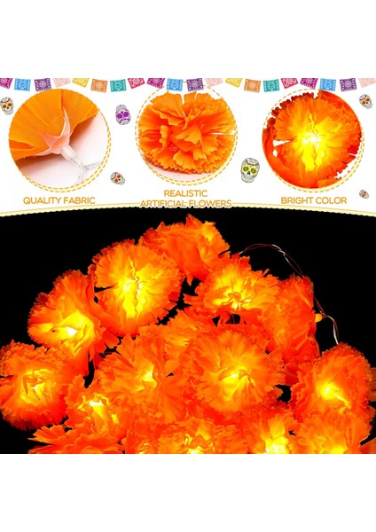 LED Işıklı 16,4 Ft Kadife Çiçeği Pille Çalışan 30 Ledli Ölüm Günü Garland Dize Işıkları Diwali Süslemeleri Ölüm Günü Için Yapay Kadife Çiçeği Hint Düğünü Veya (Yurt Dışından) modelleri