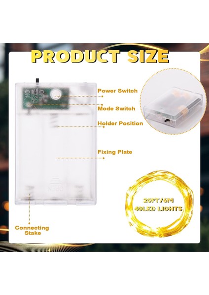 16 Adet 20 Ft 40 LED Peri Işıkları Pille Çalışan Dize Pırıltı Işıklar Su Geçirmez Bakır Tel Mini Sıcak Yıldızlı Ay Işıkları Dıy Düğün Için Estetik Oda Dekoru Mason Kavanoz Parti Ch (Yurt Dışından)
