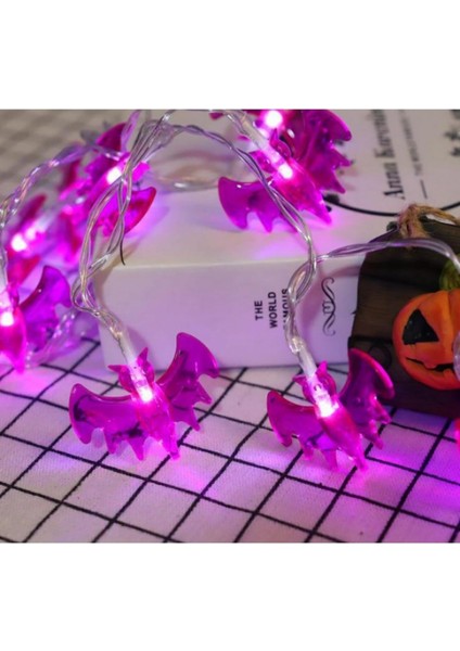 LED Cadılar Bayramı Balkabağı Lambası Dekoratif Lamba Örümcek Yarasa Lamba Dize Kabak Kafatası Kafa Lambası Dize Akülü LED Kabak Dize Lamba (Yarasa, 20) (Yurt Dışından)