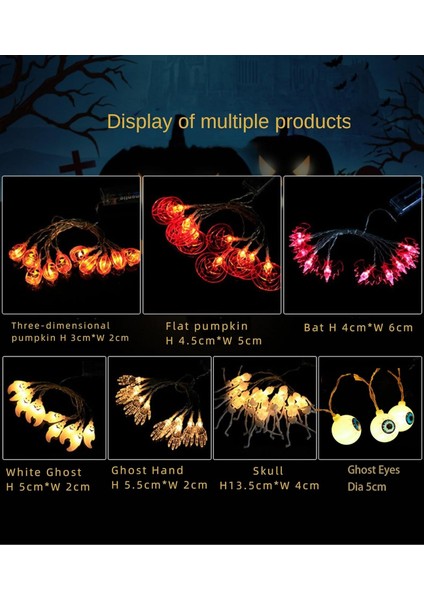 LED Cadılar Bayramı Balkabağı Lambası Dekoratif Lamba Örümcek Yarasa Lamba Dize Kabak Kafatası Kafa Lambası Dize Akülü LED Kabak Dize Lamba (Yarasa, 20) (Yurt Dışından)