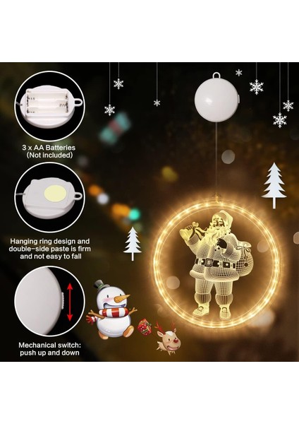 Noel Dekorasyonu Pencere Işığı，ışıklı Pencere Noel Dekoru Asılı Dize Işıklar， Işıklar Asılı 3D Işıklar Pille Çalışan，pencere Geçidi Veranda Yatak Odası Partisi Tatil Duvarı B (Yurt Dışından)