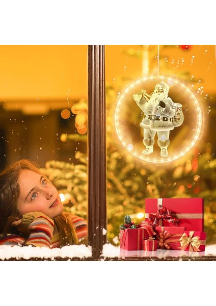 Noel Dekorasyonu Pencere Işığı，ışıklı Pencere Noel Dekoru Asılı Dize Işıklar， Işıklar Asılı 3D Işıklar Pille Çalışan，pencere Geçidi Veranda Yatak Odası Partisi Tatil Duvarı B (Yurt Dışından)