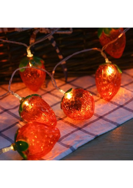 3m 20 LED Çilek Dize Işıklar Pil Kumandalı LED Peri Fantastik Işıklar Yatak Odası Bebek Odası Çocuk Odası Doğum Günü Partisi Dekoru (9.8ft 20LED, Çilek) (Yurt Dışından)