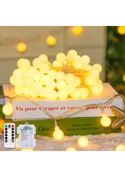 100 LED Küre Dize Işık Pille Çalışan Noel Işıkları Dış Mekan, 33 Ft Sıcak Beyaz Pille Çalışan Peri Işıkları, Yatak Odası Için Uzaktan Kumandalı 8 Modlu Pil Noel Işıkları Christm (Yurt Dışından)