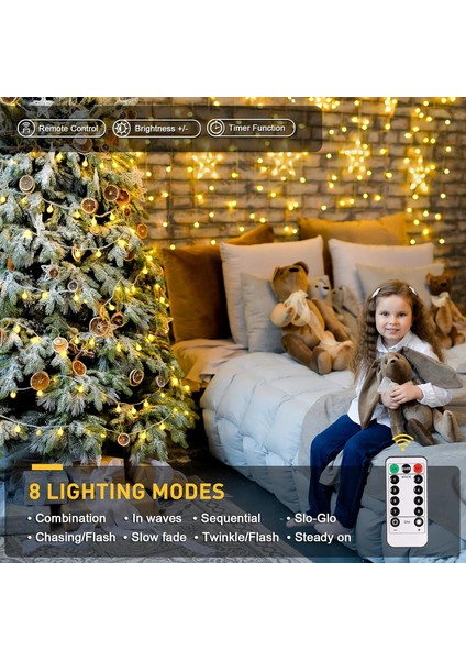 100 LED Küre Dize Işık Pille Çalışan Noel Işıkları Dış Mekan, 33 Ft Sıcak Beyaz Pille Çalışan Peri Işıkları, Yatak Odası Için Uzaktan Kumandalı 8 Modlu Pil Noel Işıkları Christm (Yurt Dışından)