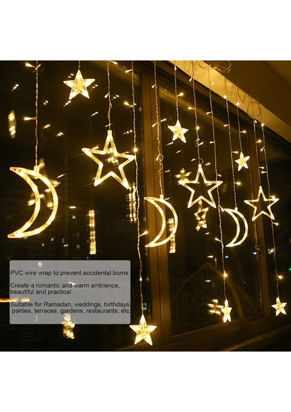Perde Dize Işıkları, Yıldız Ay Perde Dize Işıkları Romantik Ortam Akülü 126 LED Ramazan Perde Işıkları Düğün Doğum Günleri Için (Yurt Dışından) fiyatları