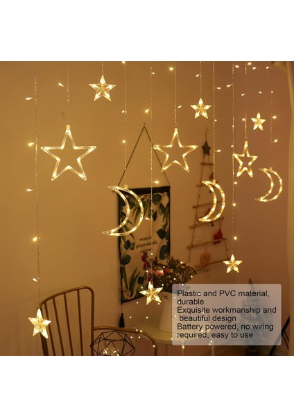 Perde Dize Işıkları, Yıldız Ay Perde Dize Işıkları Romantik Ortam Akülü 126 LED Ramazan Perde Işıkları Düğün Doğum Günleri Için (Yurt Dışından) modelleri
