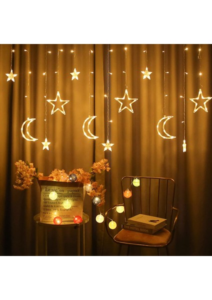 Perde Dize Işıkları, Yıldız Ay Perde Dize Işıkları Romantik Ortam Akülü 126 LED Ramazan Perde Işıkları Düğün Doğum Günleri Için (Yurt Dışından) fırsatları
