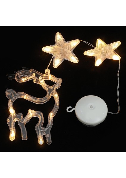 Noel Pencere Işıkları LED Noel Işıkları Dekorasyon Perde Işıkları Vantuz ve Kanca ile Pille Çalışan Iç Mekan Süslemeleri (Geyik) (Yurt Dışından)